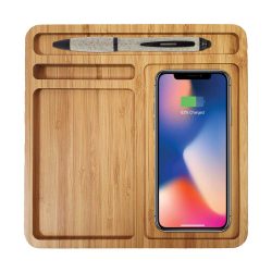 Bamboo 15W Wireless Desk Fast Charging Pad & Organizer - Image 5