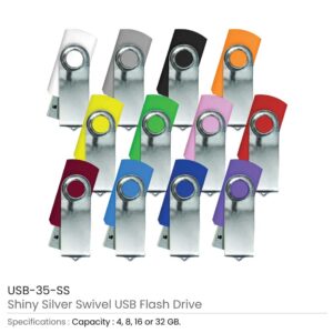 Shiny Silver Swivel USB Flash Drives - Image 3