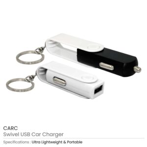 Swivel USB Car Charger with Key Ring attachment - Image 3