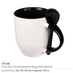 Two-Tone Ceramic Mugs with Spoon 11 oz - Image 8