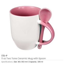 Two-Tone Ceramic Mugs with Spoon 11 oz - Image 11