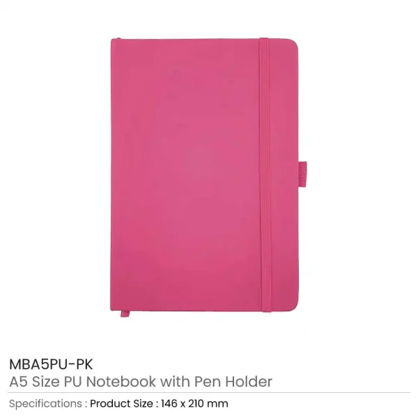 PU Notebook with Pen Holder Pink