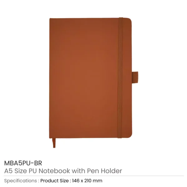 PU Notebooks with Pen Holder Brown Color