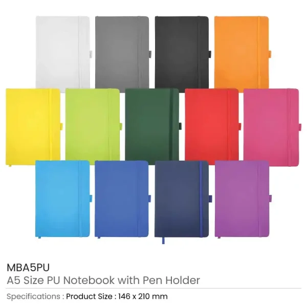 PU Notebooks with Pen Holder Details