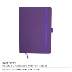 PU Notebooks with Pen Holder Purple