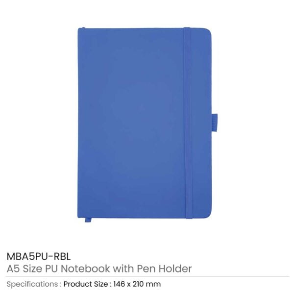 PU Notebooks with Pen Holder Royal Blue