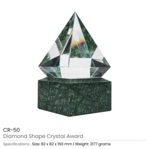 Diamond Shaped Crystal Awards with Marble Base - Image 3