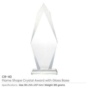 Flame Shaped Crystal Awards with Glass base & Box - Image 3