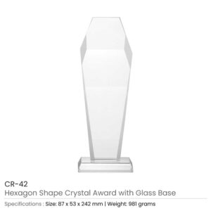 Hexagon Shaped Crystal Awards with Glass Base & Box - Image 3