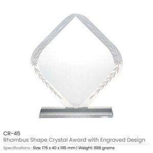 Rhombus Shaped Crystal Awards with Engraved Design & Box - Image 3