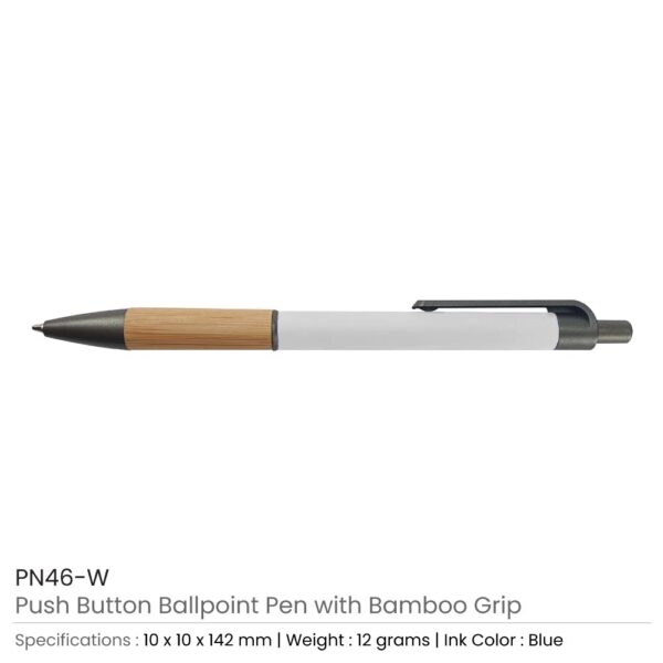 Pen with Bamboo Grip White