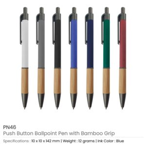 Push Button Ballpoint Pens with Bamboo Grip - Image 3