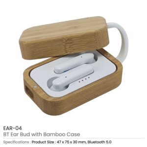 BT Earbuds with Bamboo Case & High Audio Quality - Image 3