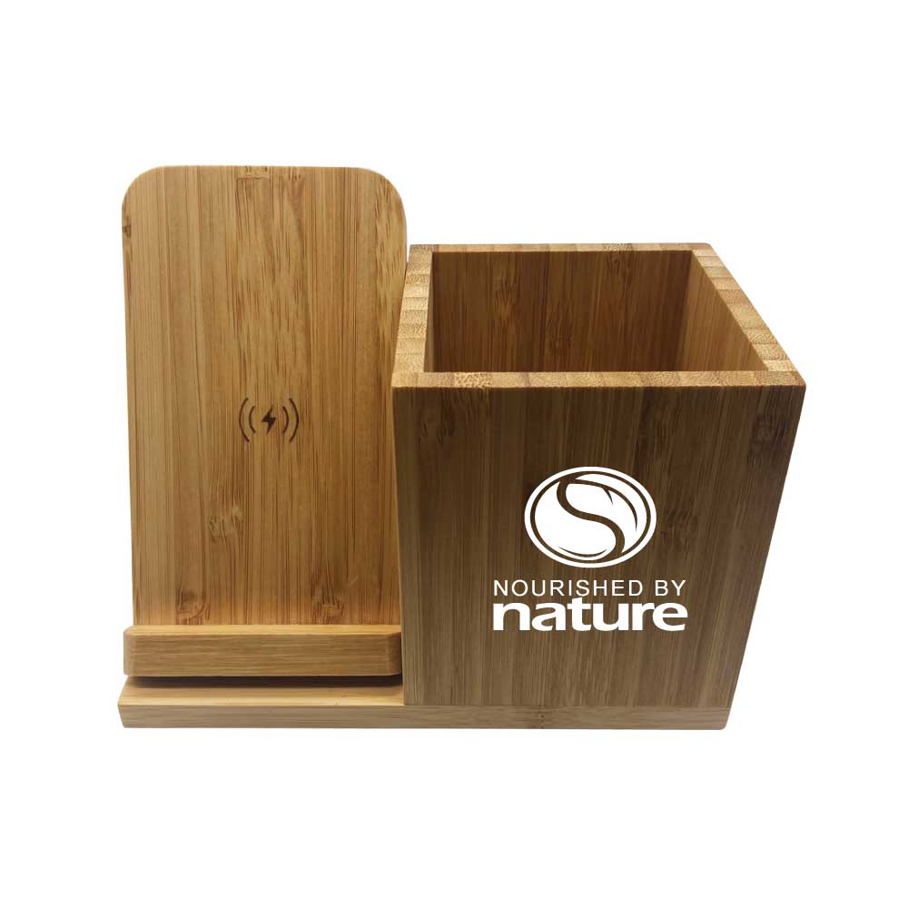 Bamboo pen holder with charger | Eco Friendly Gift Items