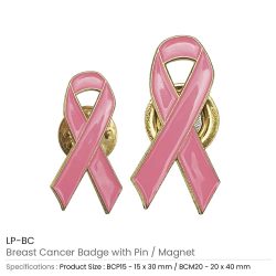 Breast Cancer Awareness Badges with Pin / Gold Magnet - Image 3