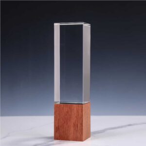 Cuboid Shaped Crystal Awards with Wooden Base - Image 4