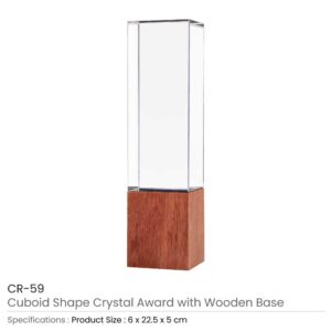 Cuboid Shaped Crystal Awards with Wooden Base - Image 3