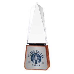 Tower Shaped Crystal Awards with Wooden Base - Image 2