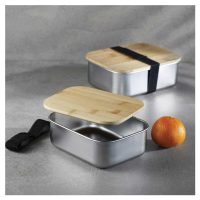 Stainless Steel Lunch Box with Bamboo Lid & Strap - Image 5