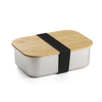 Stainless Steel Lunch Box with Bamboo Lid & Strap - Image 1
