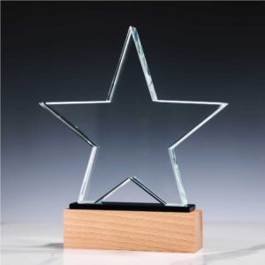 Star Shaped Crystal Awards with Wooden Base - Image 4