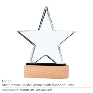 Star Shaped Crystal Awards with Wooden Base - Image 3