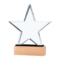 Star Shaped Crystal Awards with Wooden Base - Image 1