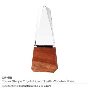 Tower Shaped Crystal Awards with Wooden Base - Image 3