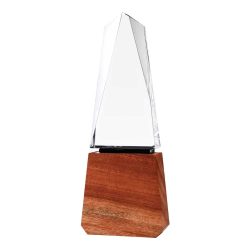 Tower Shaped Crystal Awards with Wooden Base - Image 1