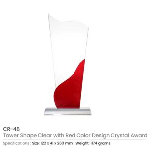 Tower Shaped Crystal Awards, Clear & Red Design with Box - Image 3