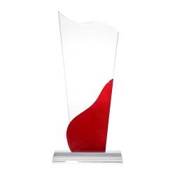 Tower Shaped Crystal Awards, Clear & Red Design with Box - Image 1