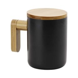 Black Ceramic Coffee Mugs with Bamboo Handle and Lid - Image 1