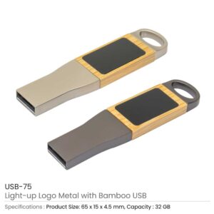 Light-Up Logo Metal & Bamboo USB Flash Drives 32GB - Image 3