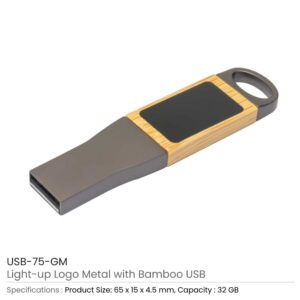 Light-Up Logo Metal & Bamboo USB Flash Drives 32GB - Image 4