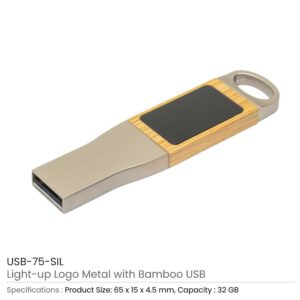 Light-Up Logo Metal & Bamboo USB Flash Drives 32GB - Image 5