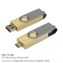 OTG Bamboo Swivel USB Flash Drives 32GB Type C - Image 3