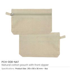 Natural Cotton Pouch with front Zipper