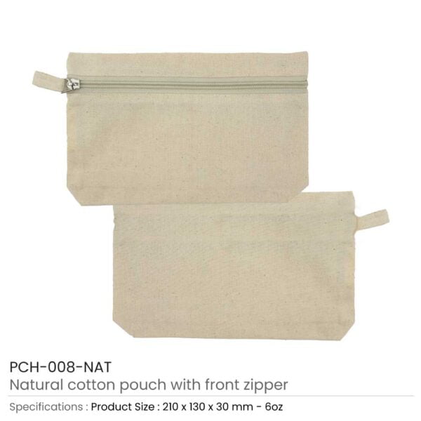 Natural Cotton Pouch with front Zipper