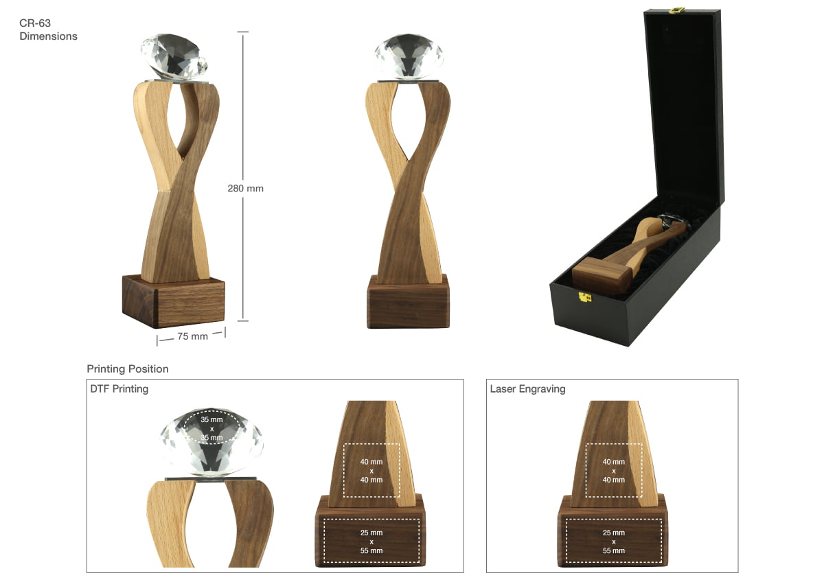 Wooden Crystal Trophy Printing Details