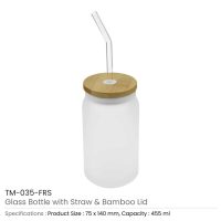 Glass Bottle with Straw & Bamboo Lid Details