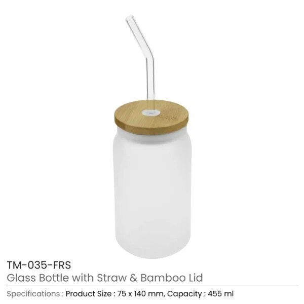 Glass Bottle with Straw & Bamboo Lid Details