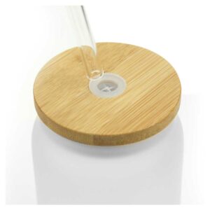 Glass Bottle with Straw & Bamboo Lid Top View