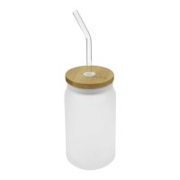 Glass Bottle with Straw & Bamboo Lid Blank