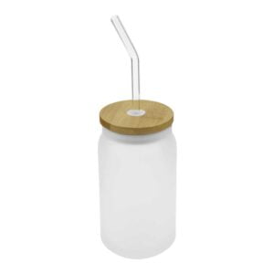 Glass Bottle with Straw & Bamboo Lid Blank