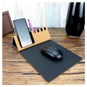 Foldable Cork+PU Mousepad with Mobile & Pen Holder - Image 4