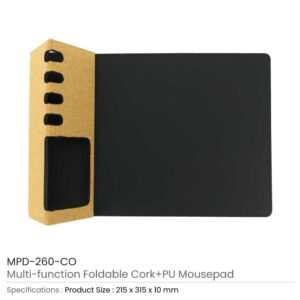 Foldable Cork+PU Mousepad with Mobile & Pen Holder - Image 3