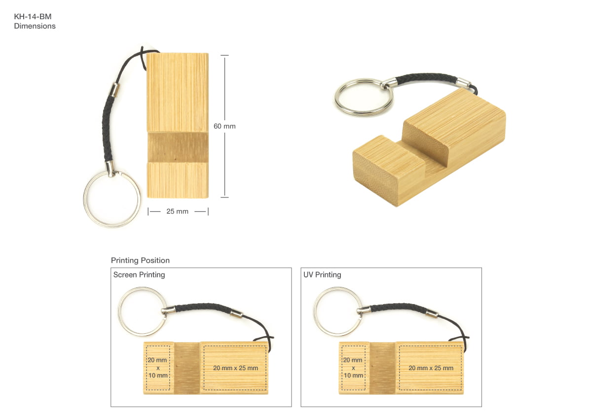 Printing Details Bamboo Phone Stand Keychain