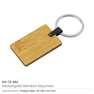 Bamboo and Metal Keychain Rectangle 32mm - Image 3