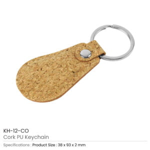 Cork PU Keychains with 32mm Metal Flat Key Ring - Image 3