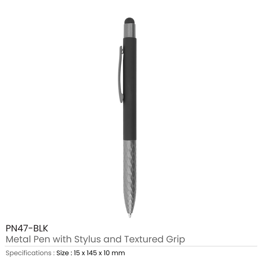 Stylus-Metal-Pen-with-Textured-Grip-PN47-BLK